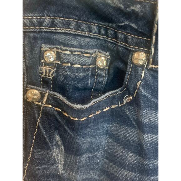 Miss Me sz‎ 31 Easy Boot Rhinestone embellished Fleur De Lis Jeans - Picture 4 of 14